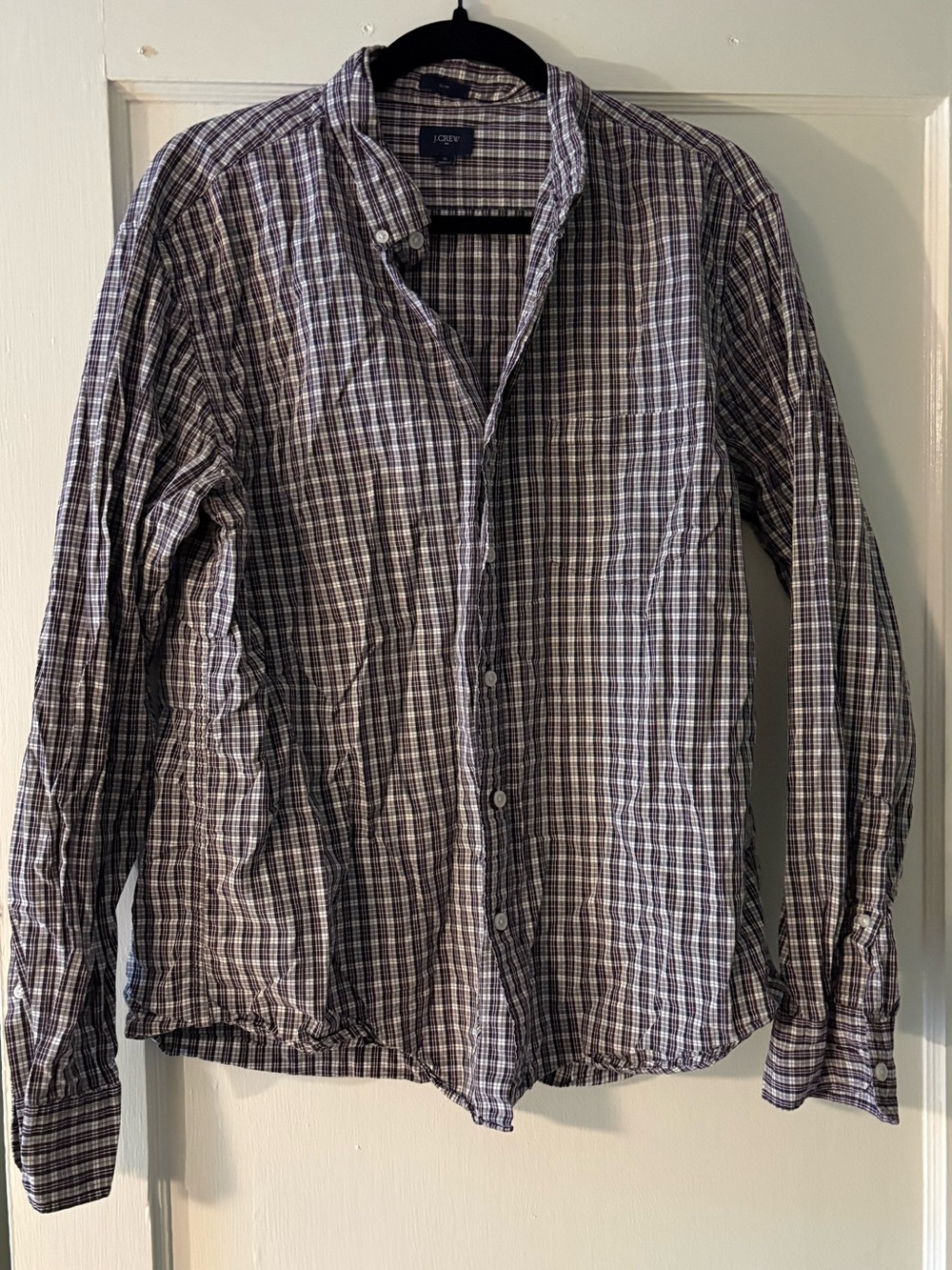 J. Crew Slim Plaid Button-Down Shirt in Purple and White